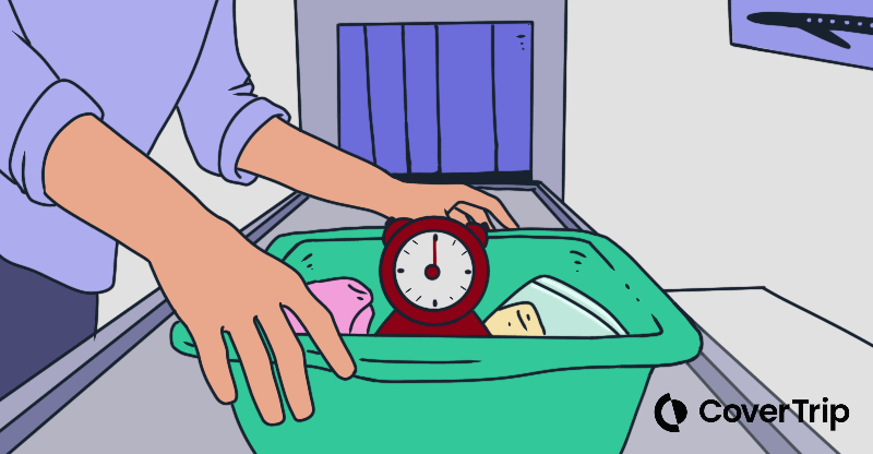 Airport security bin with a clock