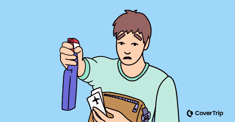 Traveler with a disinfecting spray bottle