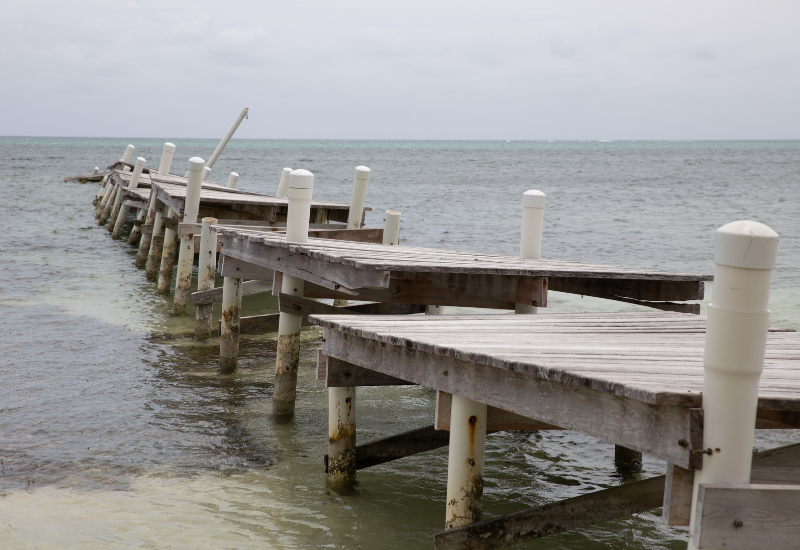 Ocean pier damaged by a hurricane
